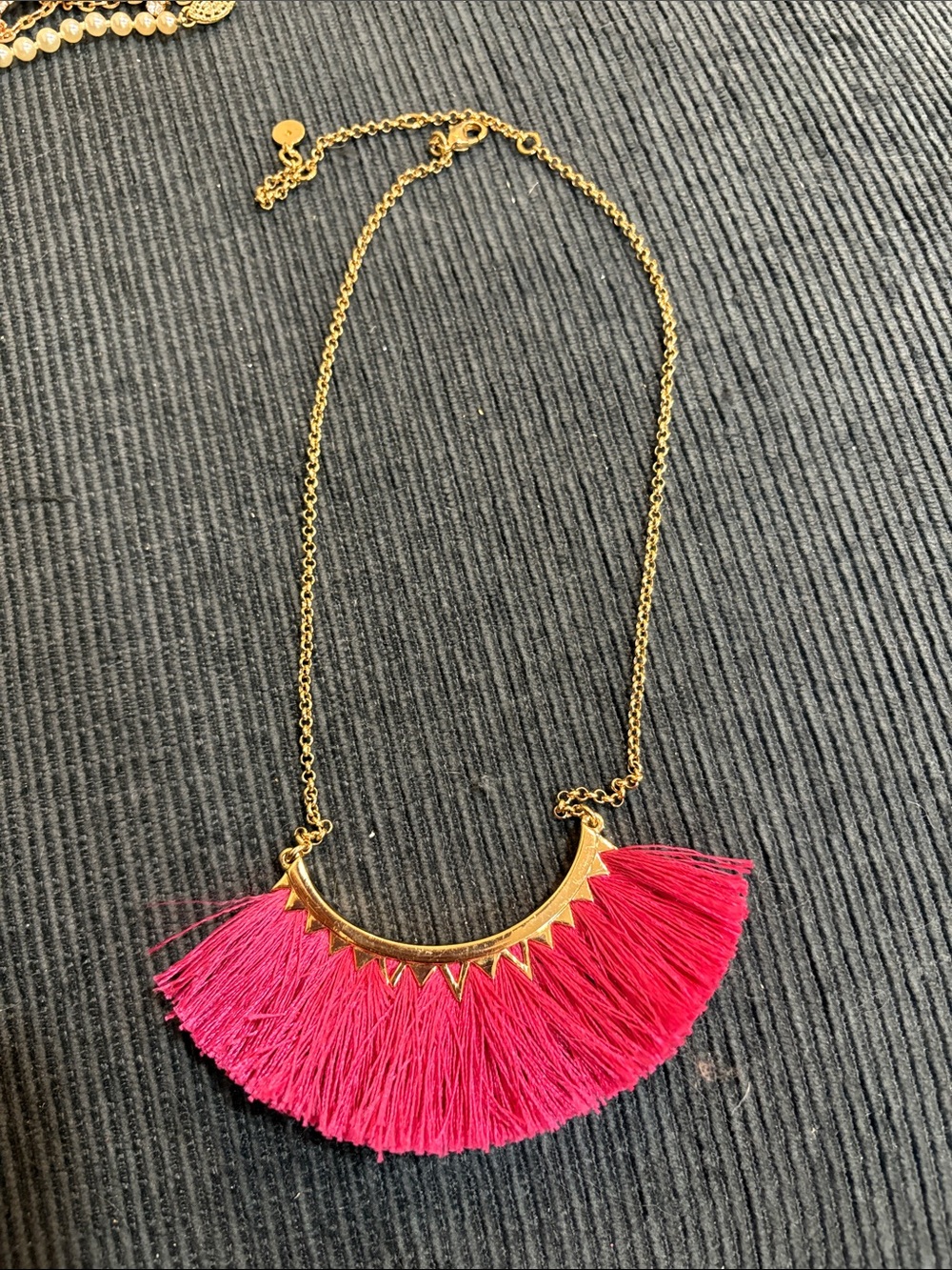18-Gold-Accent Fuchsia Fringe Statement Necklace